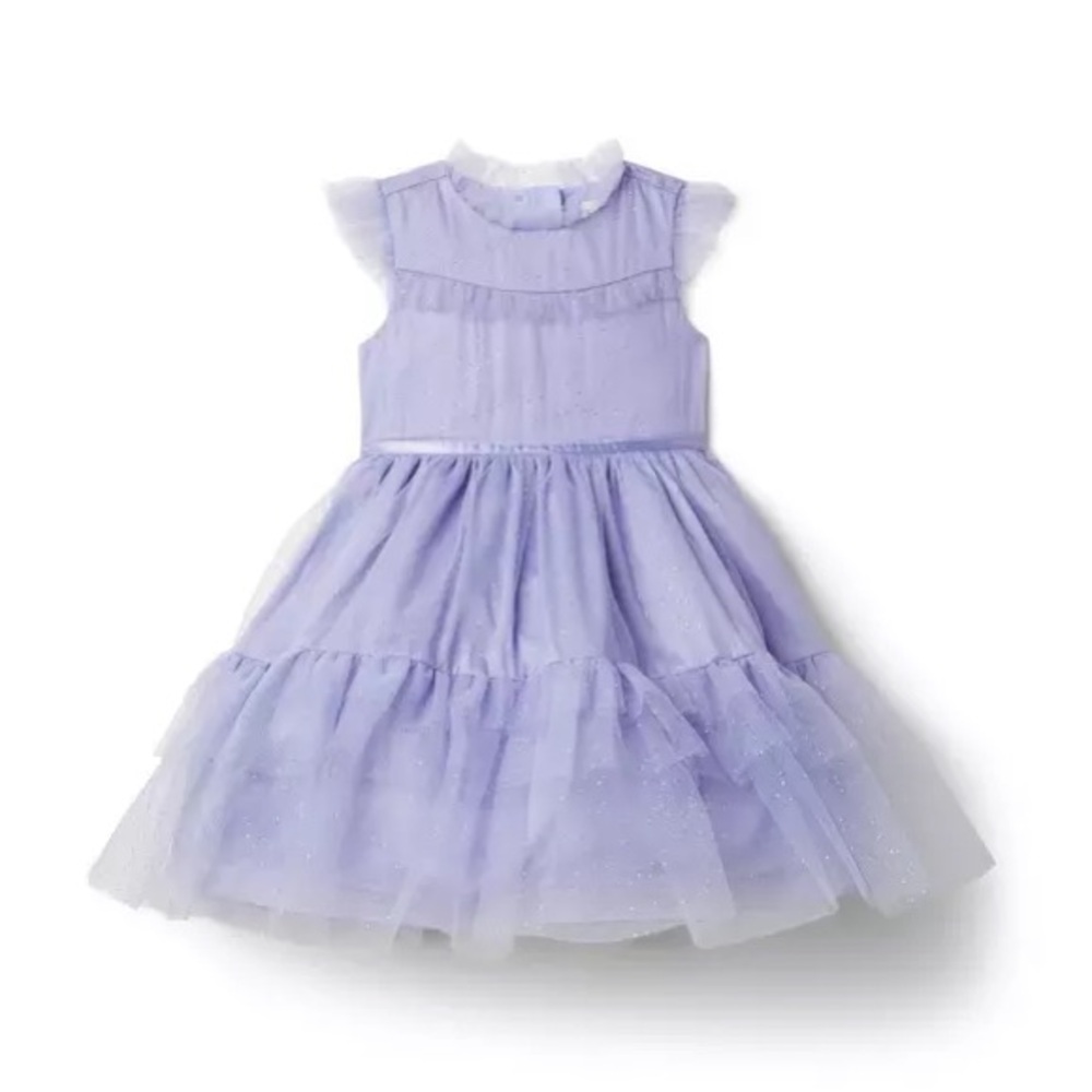Janie and Jack Glitter Tulle Ruffle Trim Dress in Sweet Lavender